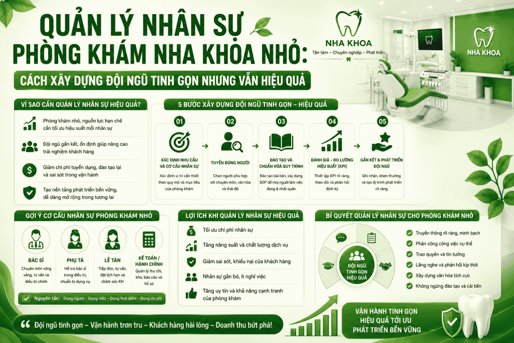 Quản Lý Nhân Sự Phòng Khám Nha Khoa Nhỏ: Cách Xây Dựng Đội Ngũ Tinh Gọn Nhưng Vẫn Hiệu Quả