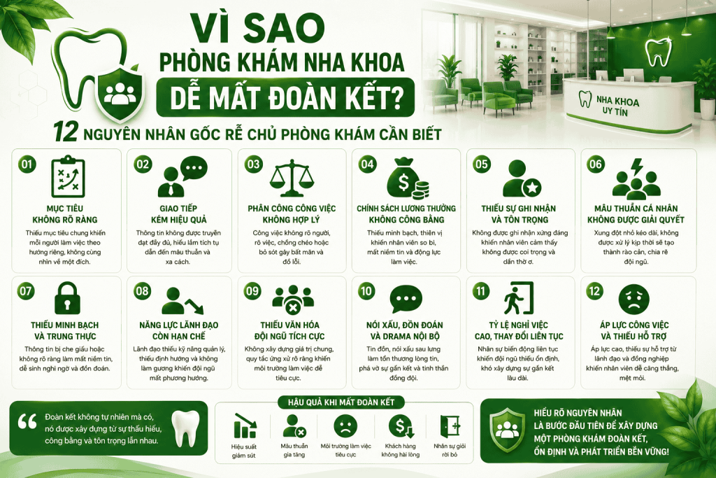 Vì Sao Phòng Khám Nha Khoa Dễ Mất Đoàn Kết? 12 Nguyên Nhân Gốc Rễ Chủ Phòng Khám Cần Biết