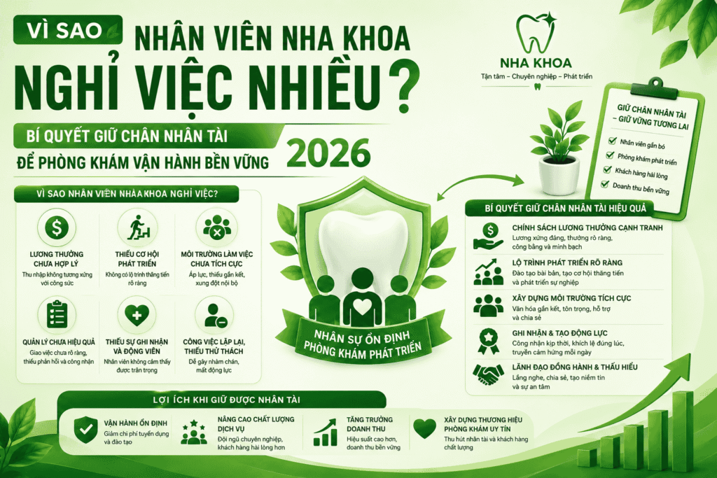 Vì Sao Nhân Viên Nha Khoa Nghỉ Việc Nhiều? Bí Quyết Giữ Chân Nhân Tài Để Phòng Khám Vận Hành Bền Vững 2026