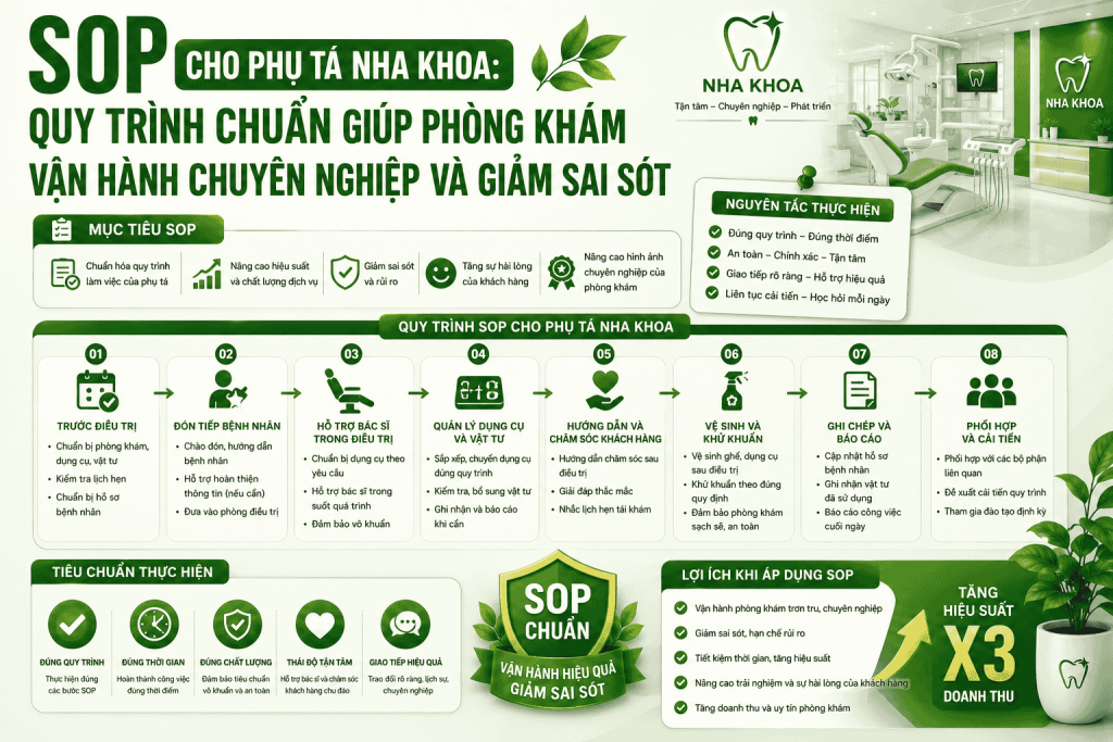 SOP Cho Phụ Tá Nha Khoa: Quy Trình Chuẩn Giúp Phòng Khám Vận Hành Chuyên Nghiệp Và Giảm Sai Sót