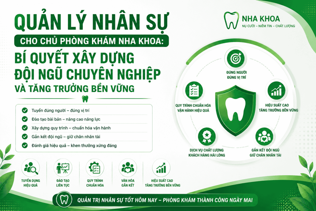 QUẢN LÝ NHÂN SỰ CHO CHỦ PHÒNG KHÁM NHA KHOA: BÍ QUYẾT XÂY DỰNG ĐỘI NGŨ CHUYÊN NGHIỆP VÀ TĂNG TRƯỞNG BỀN VỮNG